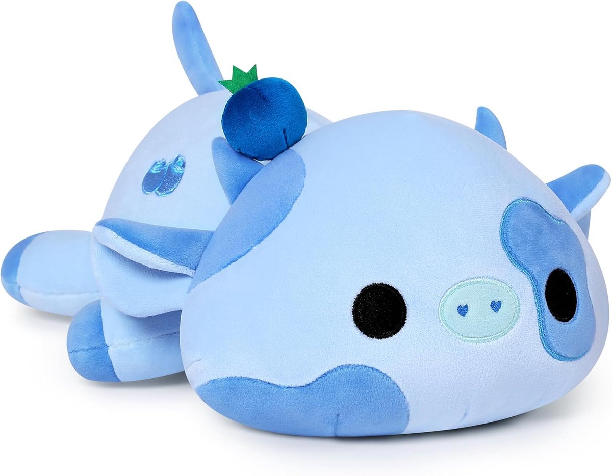Pluche knuffeldier, koeknuffeldier, knuffeldier, kawaii, pluche kussen, speelgoed, melkkoe, pluche werpkussen, cadeau voor kinderen, meisjes van +12 jaar, blauw, 30 cm