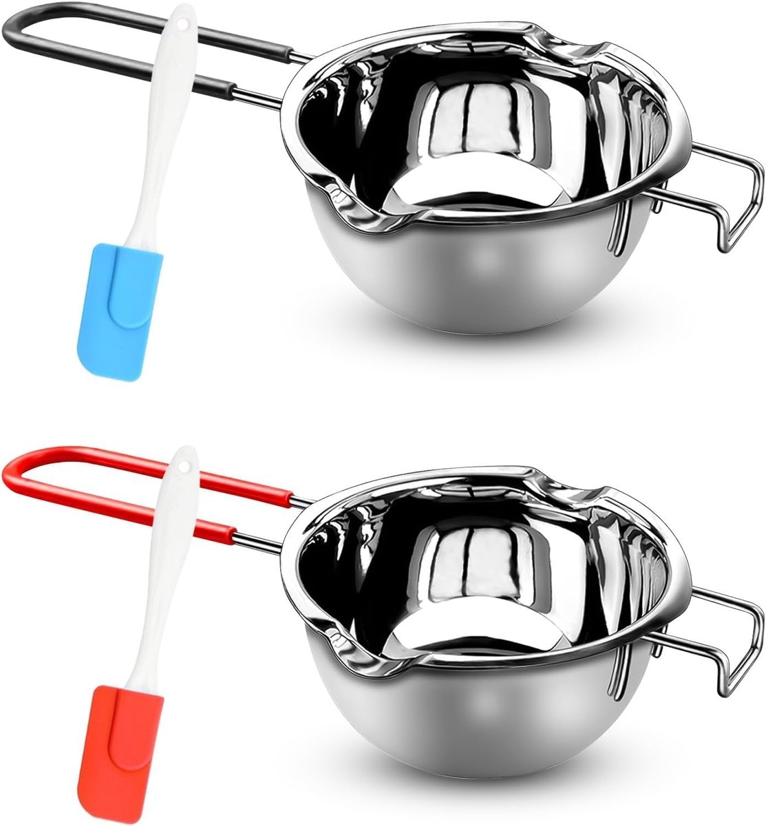 2 stuks waterbad-smeltschalen, smeltpan 304 roestvrij staal met 2 spatels en hittebestendige greep voor chocolade, suiker, boter, kaas, karamel, kaarsen (400 ml)