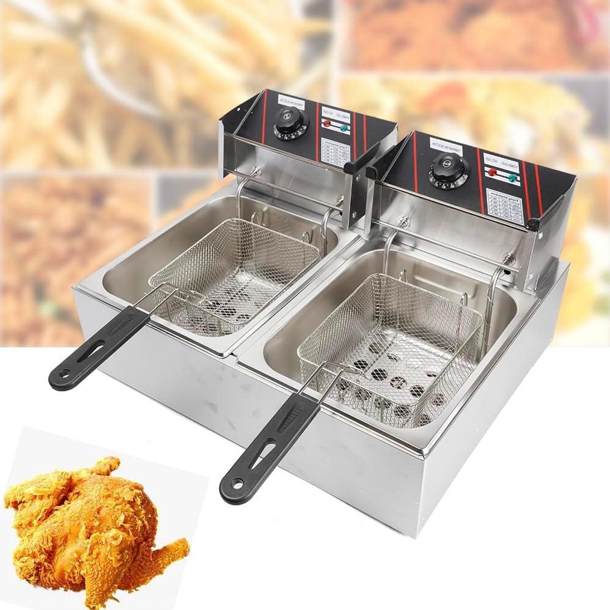 Dubbele Friteuse - Elektrische Frituurpan - Snelle Snacks Bereiden - Dubbele Temperatuurregeling - 5.5 Liter Olie - Zilver