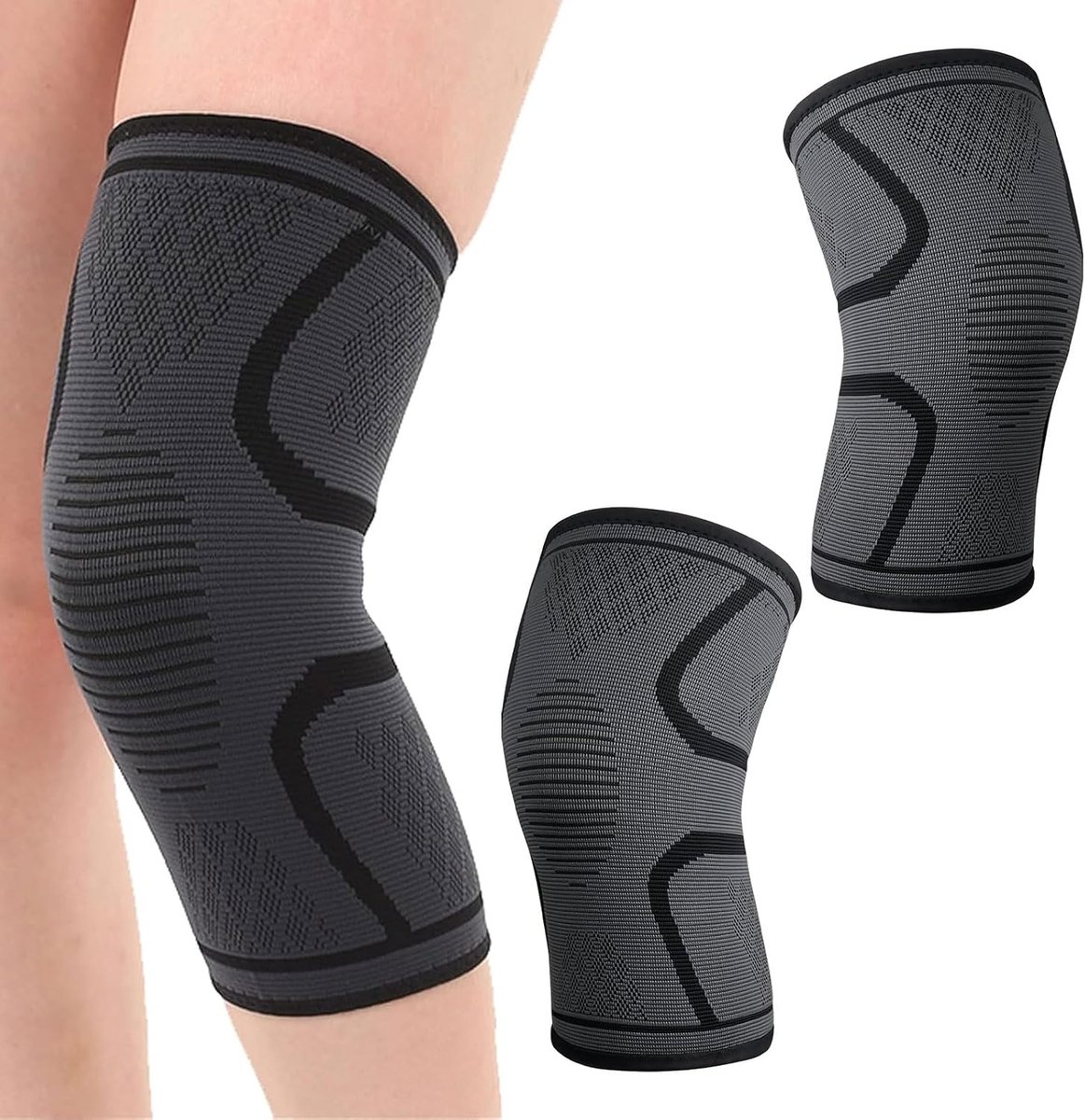 Kniebandage mannen, 2 stuks kniebandage dames voor meniscus & artrose, bandage knie ademend antislip knieondersteuning zwart