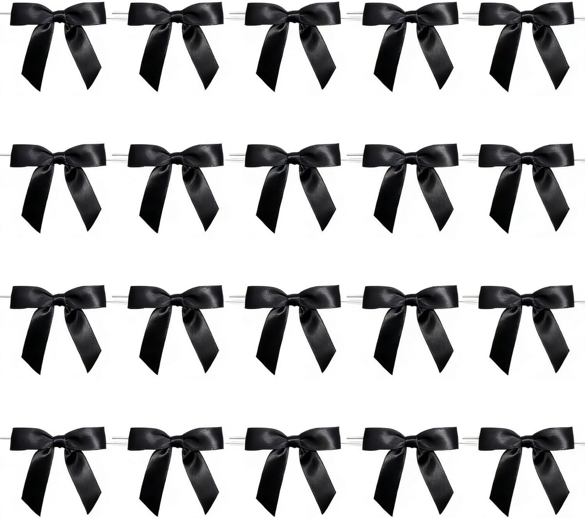 20 Stuks Zwarte Satijnen Strikjes met Snelbinder, Kleine Decoratieve Cadeaustrikken voor Inpakken, Knutselen, Wijnglazen, Bruiloft, Kerst en Verjaardagsfeestjes