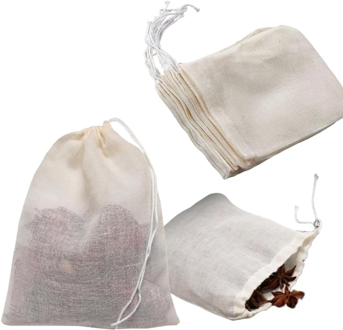 12 stuks kruidenzakjes om te koken, kruidenzakjes om mee te koken, 25 x 20 cm, natuurlijke kruidenzakjes, katoenen zak met trekkoord en herbruikbaar, stoffen zakjes voor thee, koffie, kruidenfilters
