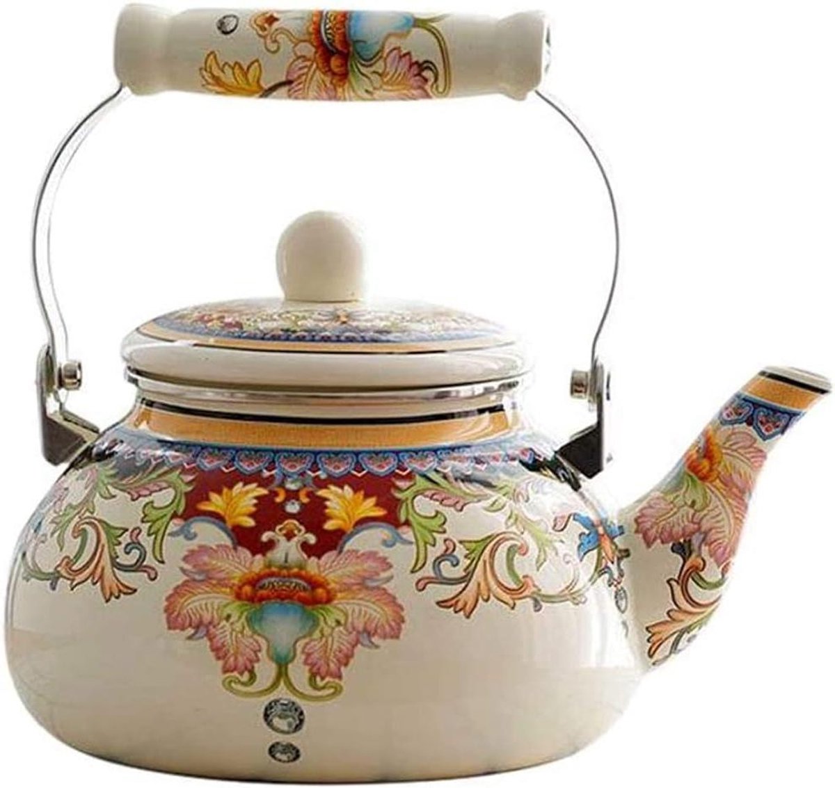 Emaille Waterketel - Theepot Inductie - Koffie en Thee - Comfortabele Grip - 2.4 Liter - Wit