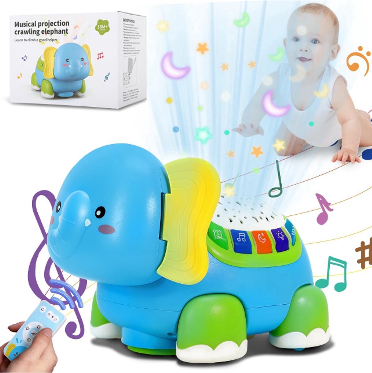 Casalora® - Babyspeelgoed vanaf 6 maanden - Kruipende muzikale speeltjes voor baby's en kinderen - Motorisch speelgoed met muziek- en lichtprojector -Speelgoedcadeau voor 6 12 18 maanden 1 jaar peuter jongens meisjes - Interactief Speelgoed