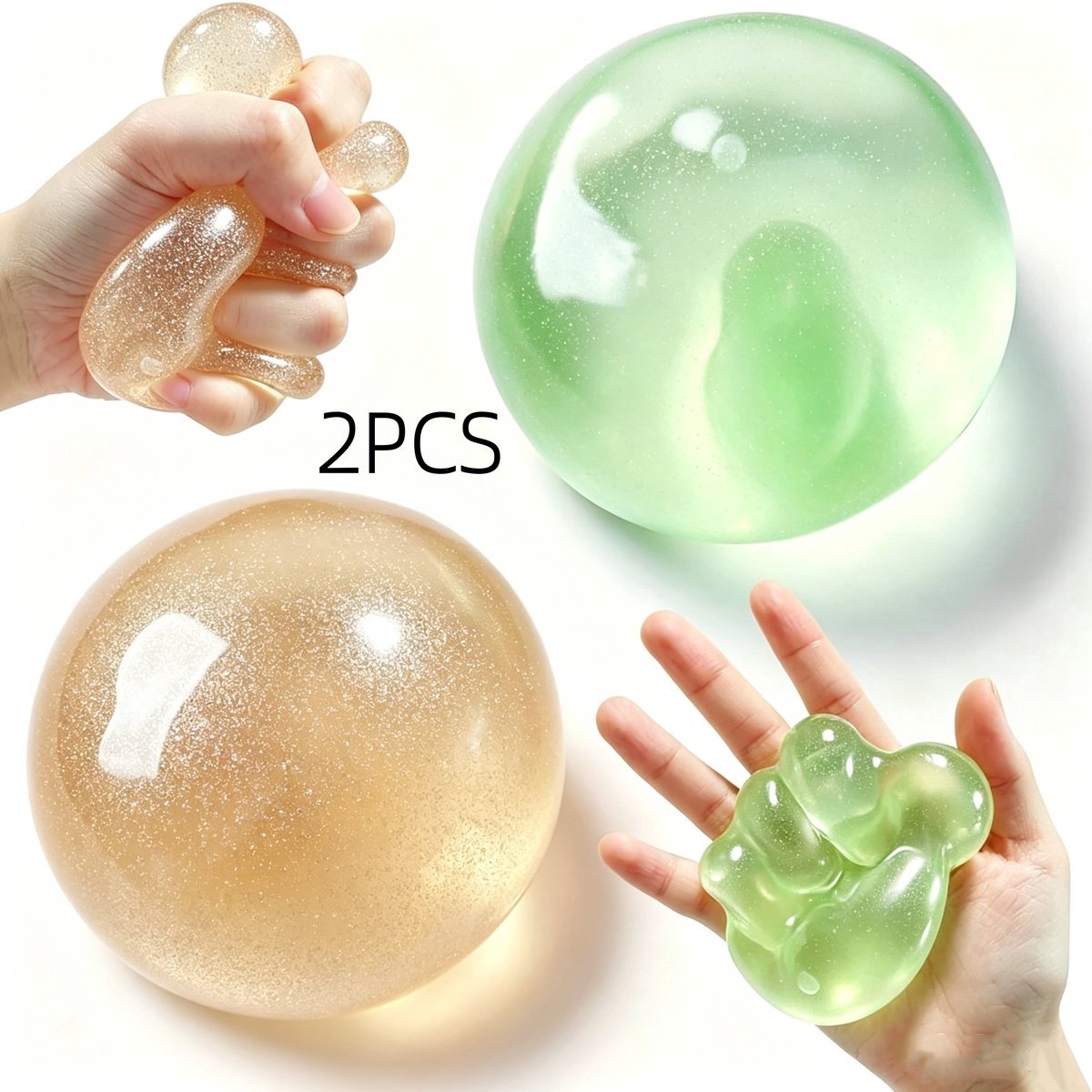 Casalora—2 stuks kokosolie squishy bal – kneedbaar & veert niet terug – sensorisch speelgoed – stressverlichter – voor studie, werk & ontspanning – geel + groen – niet-giftig & geurloos