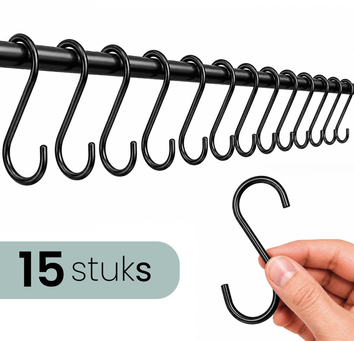 Hoya living - S haken Zwart - 15 stuks - 9,5cm (middelgroot) - ophanghaken - kapstokhaken - S haakjes