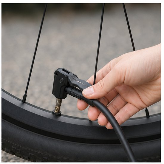 Compacte Fietspomp 45 cm - Vloerpomp met 55 cm Slang en Adapters - Zwart — afbeelding 4