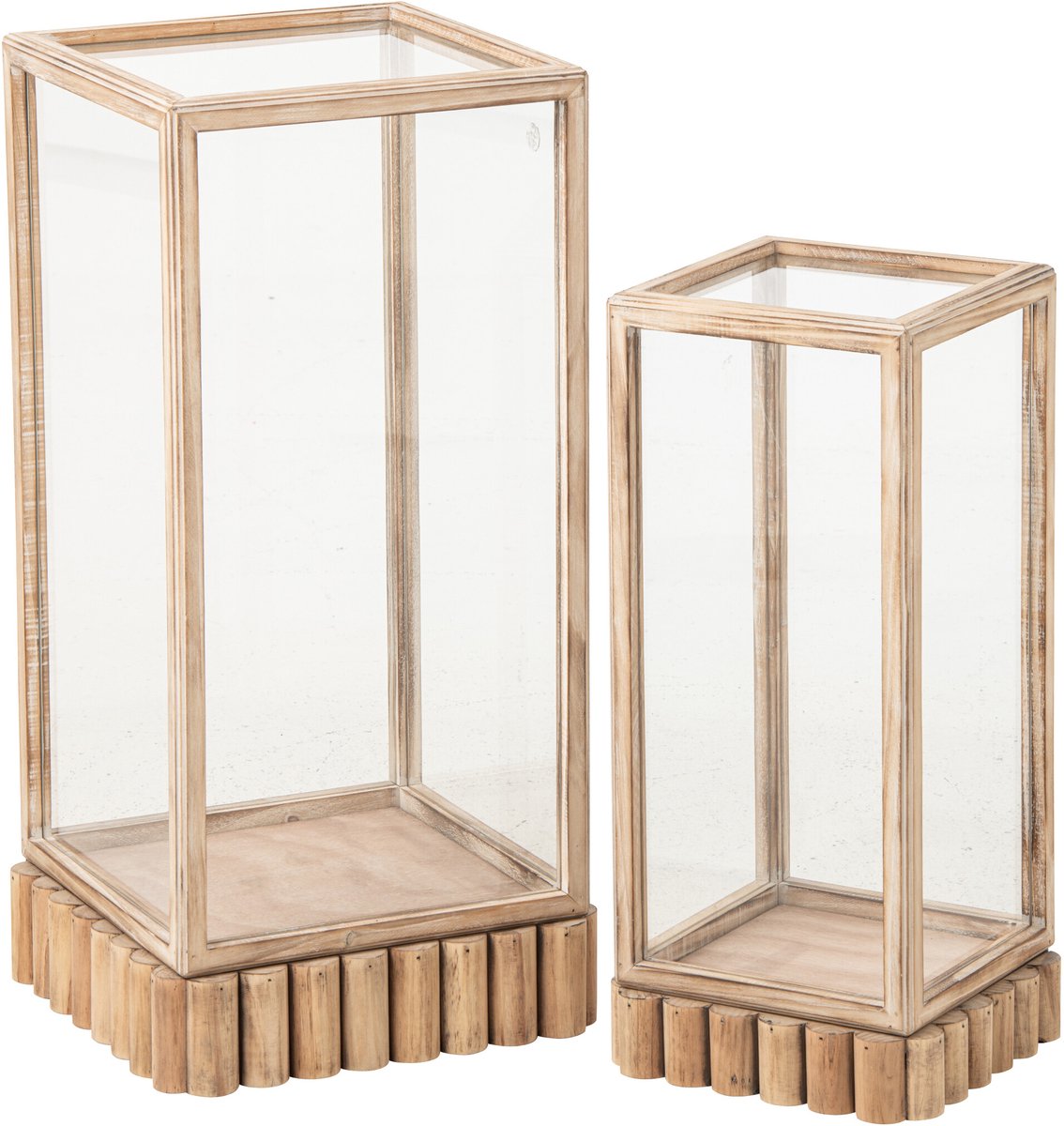 J-Line Rechthoekige vitrinedecoraties - dennenhout - beige - set van 2
