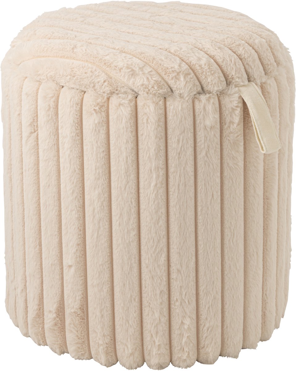 J-Line Geribbelde poef met deksel - MDF - beige