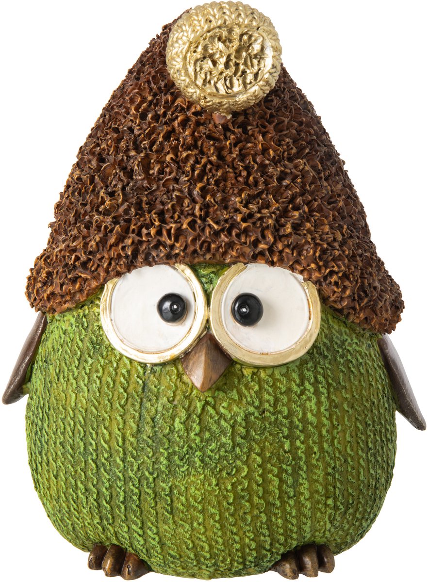 J-Line decoratie Uil Hoed - polyresin - groen/bruin - large