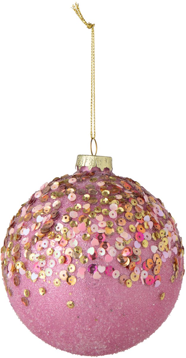 J-Line Kerstbal met glitters - glas - roze/goud - set van 18