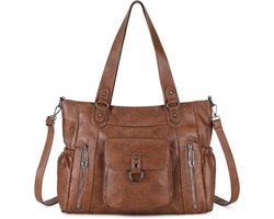 Schoudertas Dames - Grote Shopper - Dagelijks Gebruik - Verstelbare Band - 38 cm Breed - Vintage Bruin