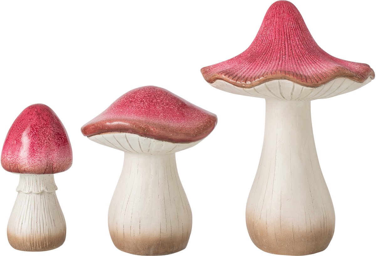J-Line decoratie Paddenstoel - magnesium - donkerrood - 3 stuks