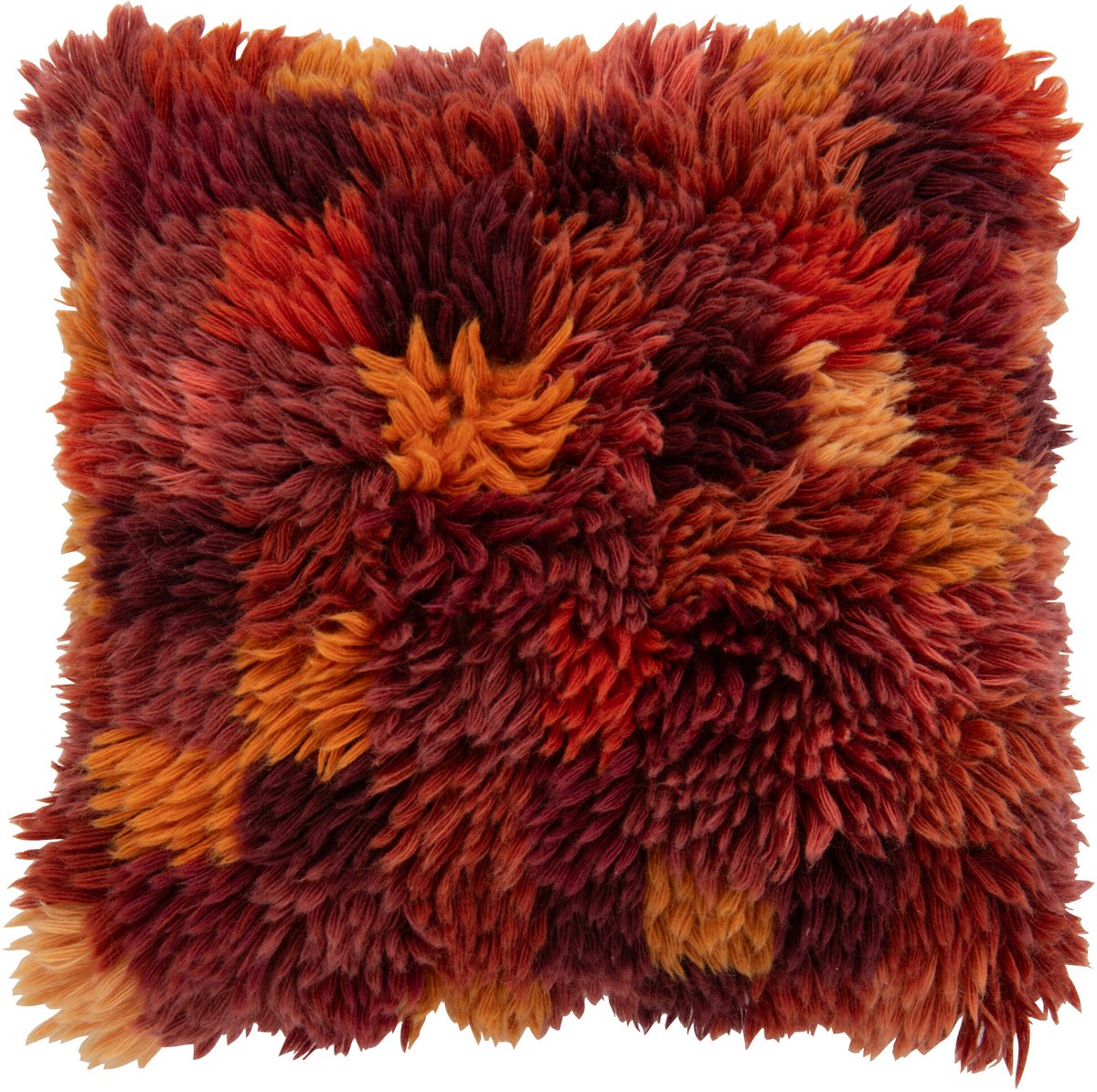 J-Line kussen Geruit - wol - bordeaux/oranje