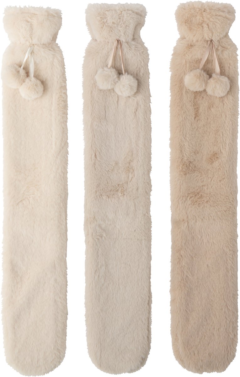J-Line warmwaterfles Lang - textiel - wit/beige - 3 stuks