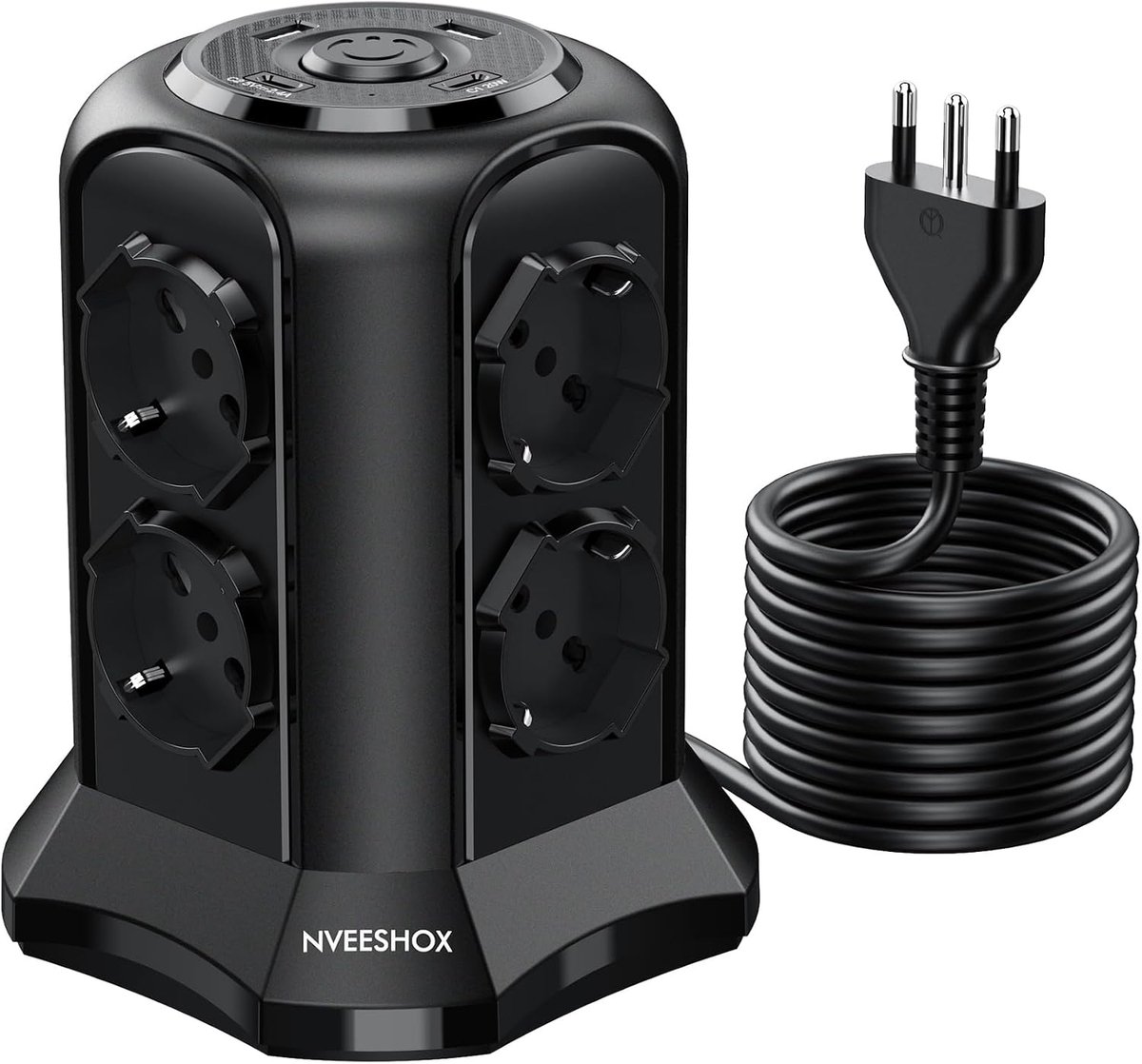 Powerstrip multipresa 8 aansluitingen - zwart - verticale uitvoering - ideaal voor thuiswerk - SnelShoppen