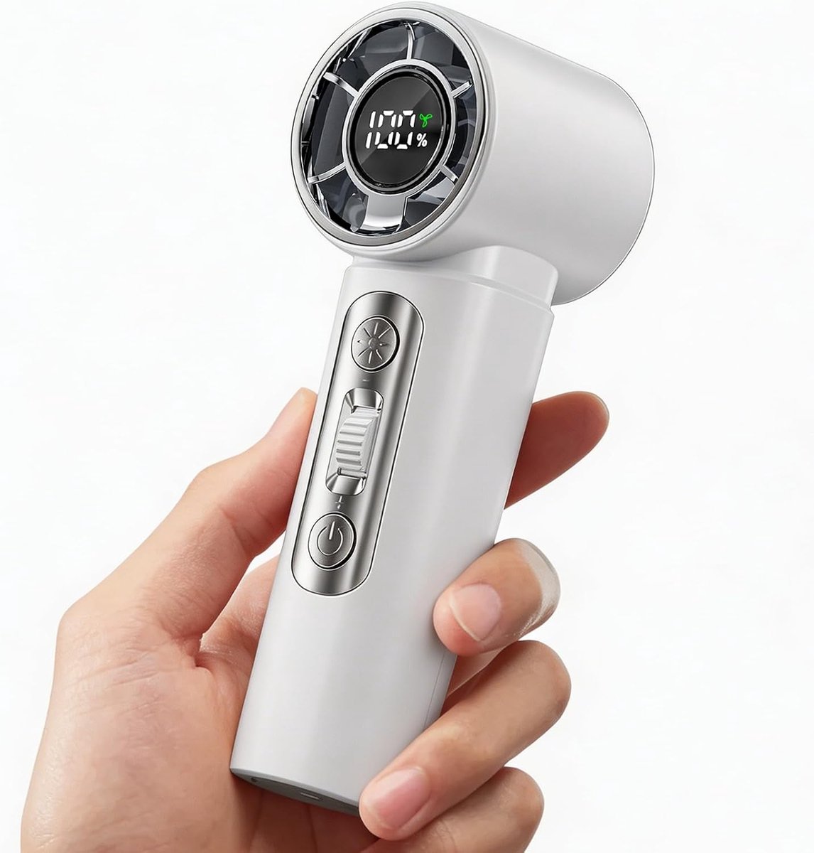 SnelShoppen - Draagbare Ventilator 3000 mAh Mini Handheld Fan Oplaadbaar USB 100 Snelheden Verstelbaar Digitale Display en LED Licht Voor Zomer, Reize