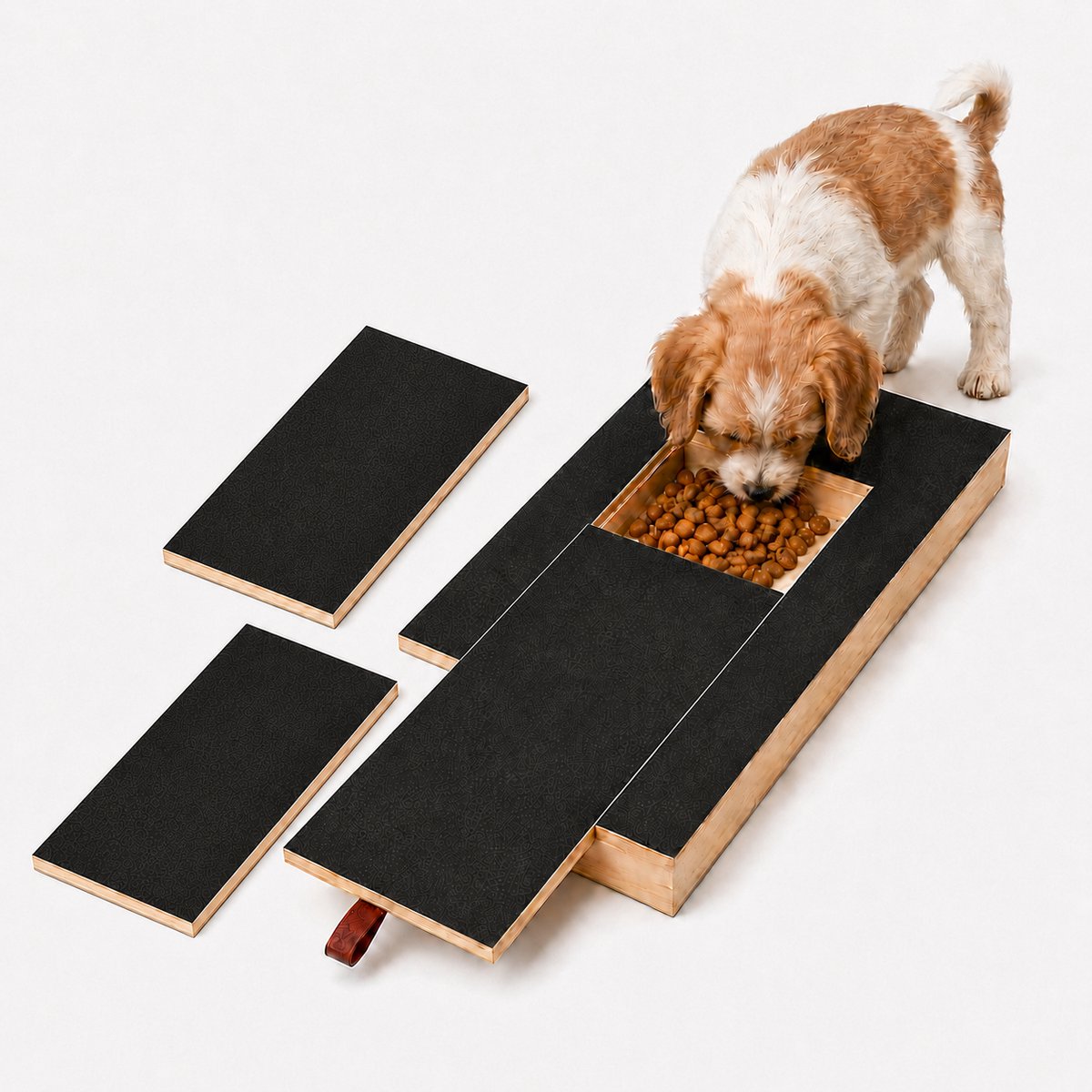 Hondenkrabplank voor Nagelverzorging - Krabplank Hond met Voerbakje - Duurzaam Hout & Antislip - Nagelvijlplank Inclusief Schuurpapier - Honden Speelgoed voor Nagels Vijlen - Medium & Kleine Honden-Twee vellen schuurpapier