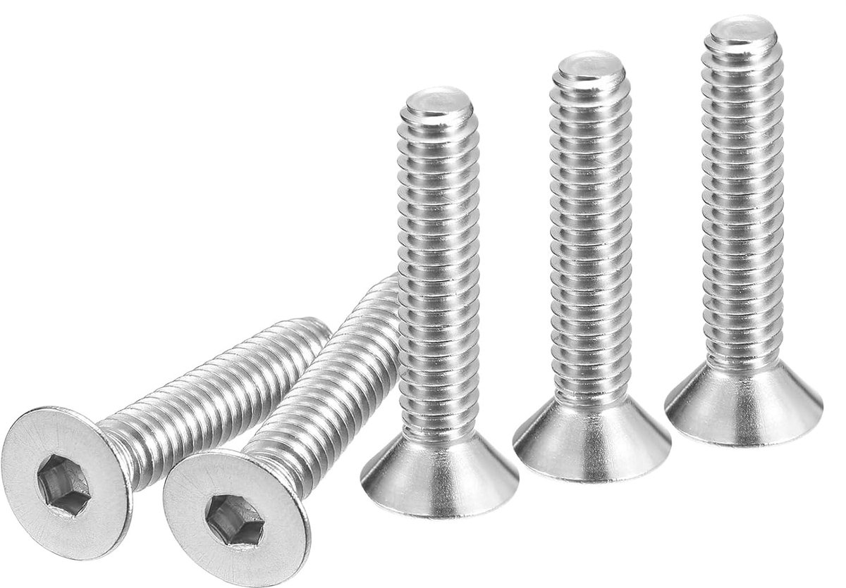 1/4-20 x 1-1/4" Platte Kop Zeskant Schroeven - 25 Stuks - RVS Volledige Draad, Verzinkte Schroeven voor Bouw en Meubels
