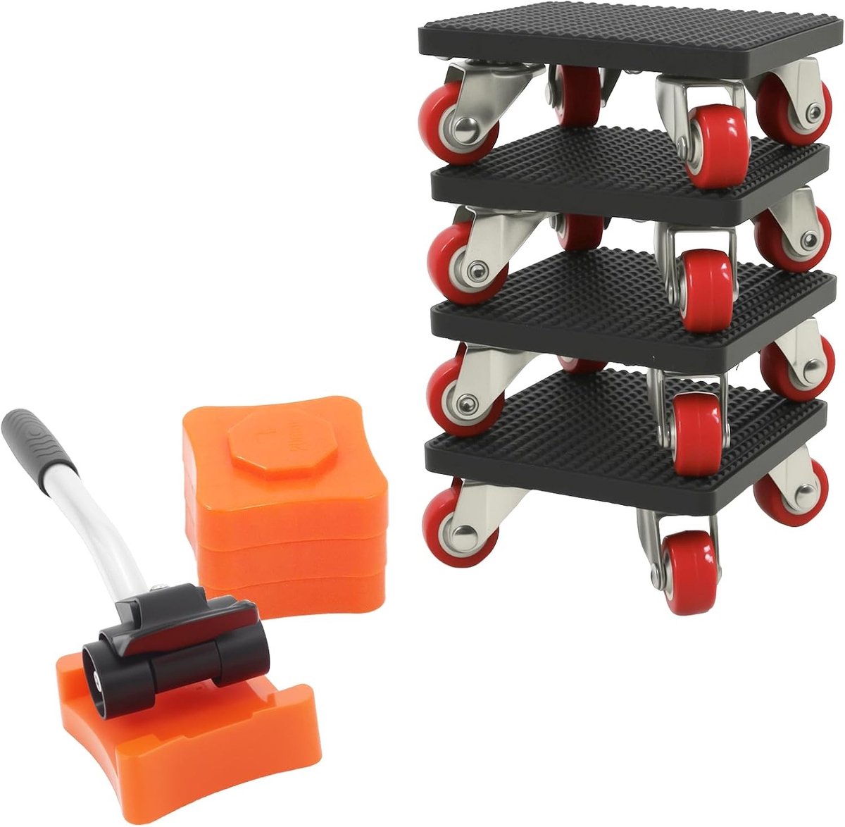 Complete 9-delige Meubelroller Set voor Zware Lasten, Meubelheffer met Wielen en Verlengstang, Tot 400 kg | Ideaal voor Verhuizing, Transport en Vloerbescherming met Hoogteverstellers