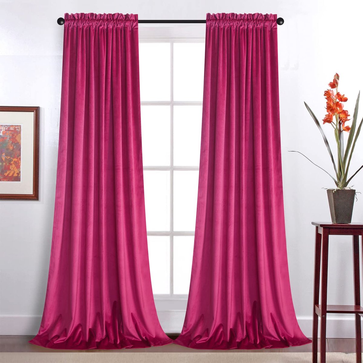 SnelShoppen - Fluwelen Gordijnen 213 cm Lang - Verduisterend, Thermisch Geïsoleerde Raambekleding voor Woonkamer en Eetkamer - Bessen Kleur - 132 x 21