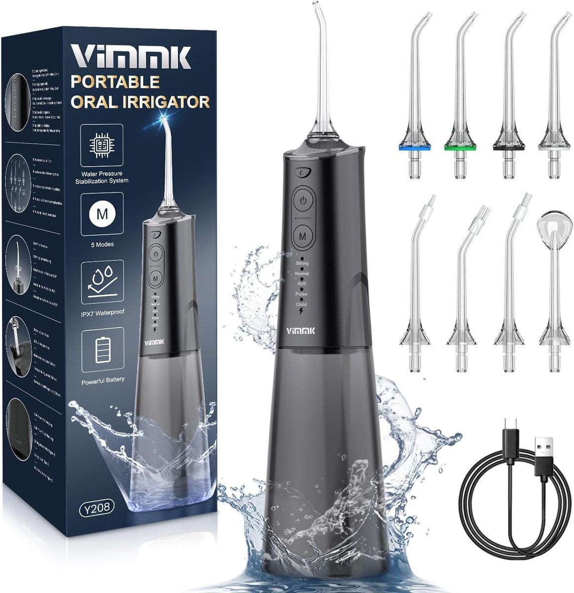 SnelShoppen - Draadloze Monddouche, Elektrische Tandreiniger Waterflosser met 5 Modi, 8 Sproeiers, USB-C Oplaadbaar, IPX7 Waterdicht, 300 ml Waterrese