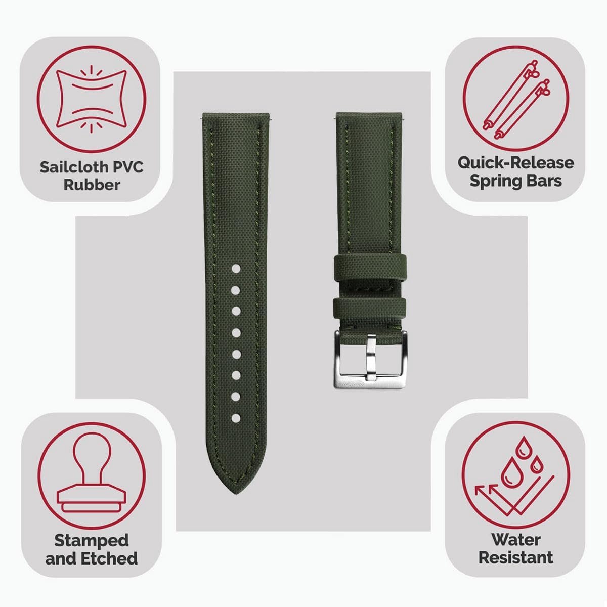 SnelShoppen - Atlas Zeildoekband Groen 18 mm - Duurzame Horlogeband van Zeildoek - Perfect voor Avonturen, Sport en Casual Gebruik