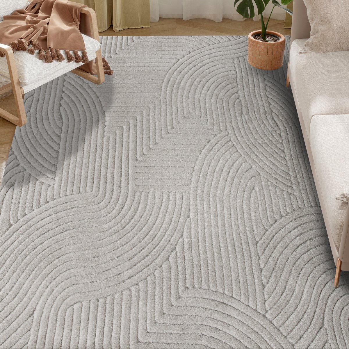 ECTEATOY® Hoogpolig Vloerkleed - Hoogpolig tapijt - Zacht en Antislip - Carpet 160 x 120 cm - Grijs