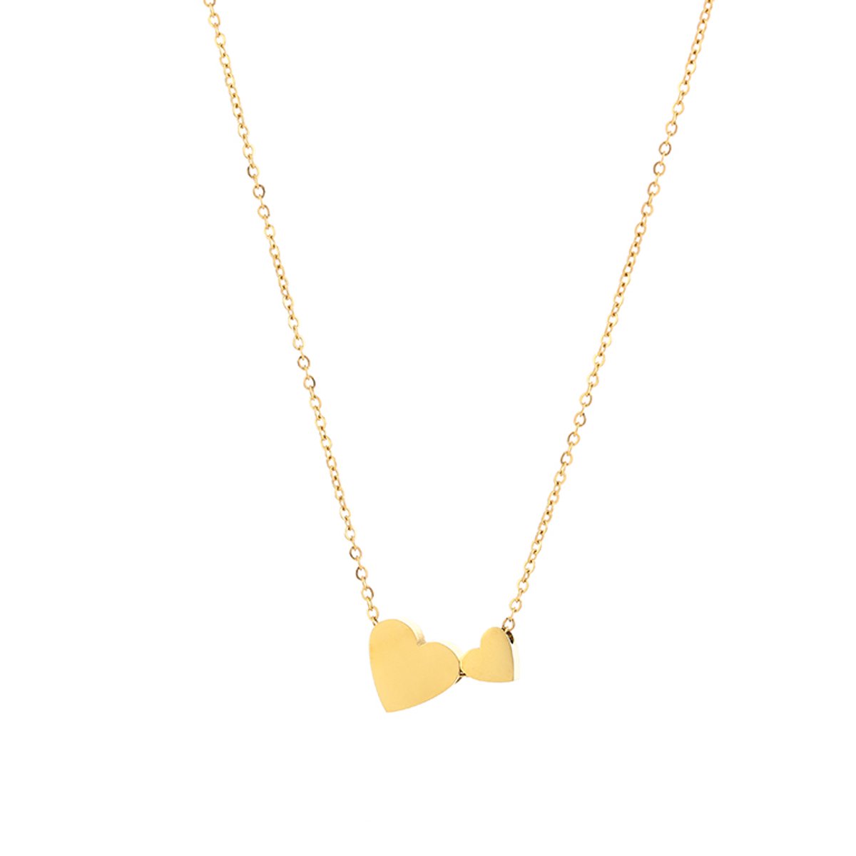 Modieuze Roestvrij Stalen Ketting - Fijne Ketting met Twee Verbonden Hartjes - Stainless Steel Sieraad - Goud