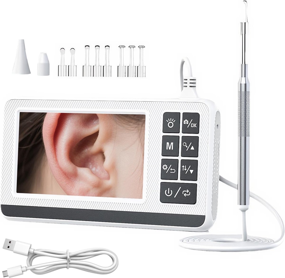 Oorsmeerverwijderaar, oorreinigingsapparaat met camera, 3,9 mm otoscoop en 4,3 inch HD IPS-scherm, waterdicht en oplaadbaar