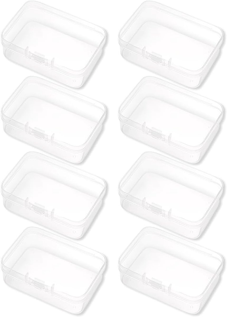 Kleine opbergdozen set van 8 stuks, mini-opbergdozen van helder kunststof met klapdeksel voor pillen, sieraden en knutselartikelen, ideaal voor kleine onderdelen en organisatie