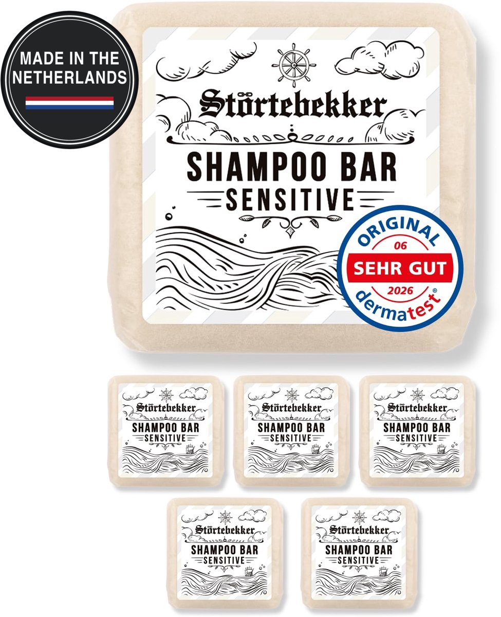 Störtebekker® Premium Shampoo Bar Sensitive - pH-neutraal & milde vaste shampoo - vaste douchezeep milde reiniging zonder uit te drogen - Hydraterende shampoo voor een droge hoofdhuid - vegan & handgemaakt - 100 g Sensitive Shampoo Bar