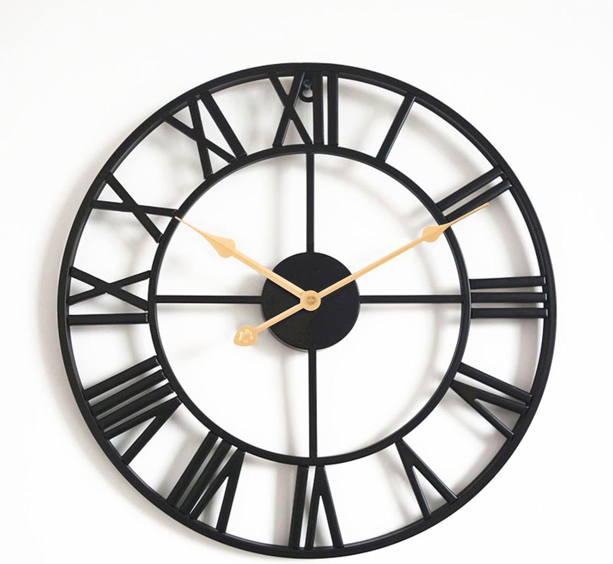 SnelShoppen - Vintage Wandklok Rond 40 cm - Metaal Zwart met Romeinse Cijfers - Stijlvolle Klok voor Woonkamer, Slaapkamer en Keuken Decoratie