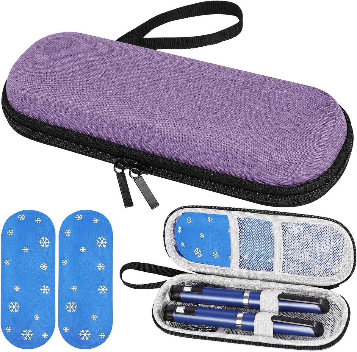 Reisinsulinekoeltas met 2 TSA-koelers, draagbare diabetes tas met karabijnhaak voor lange en dagelijkse reizen, ideaal voor medicatie en diabeteszorg