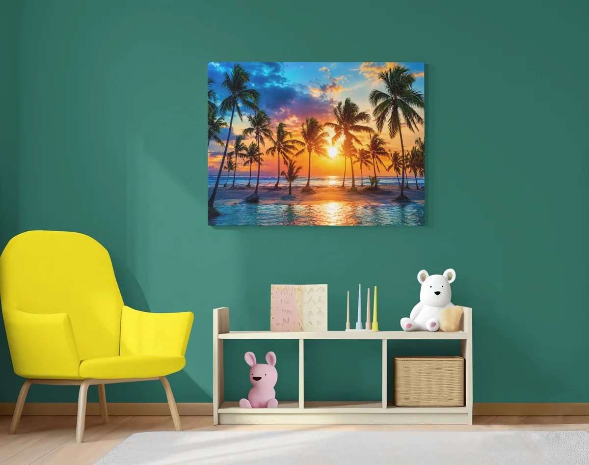 Canvas Schilderijen Zonsondergang - Landschap - Wanddecoratie - 100x75 cm