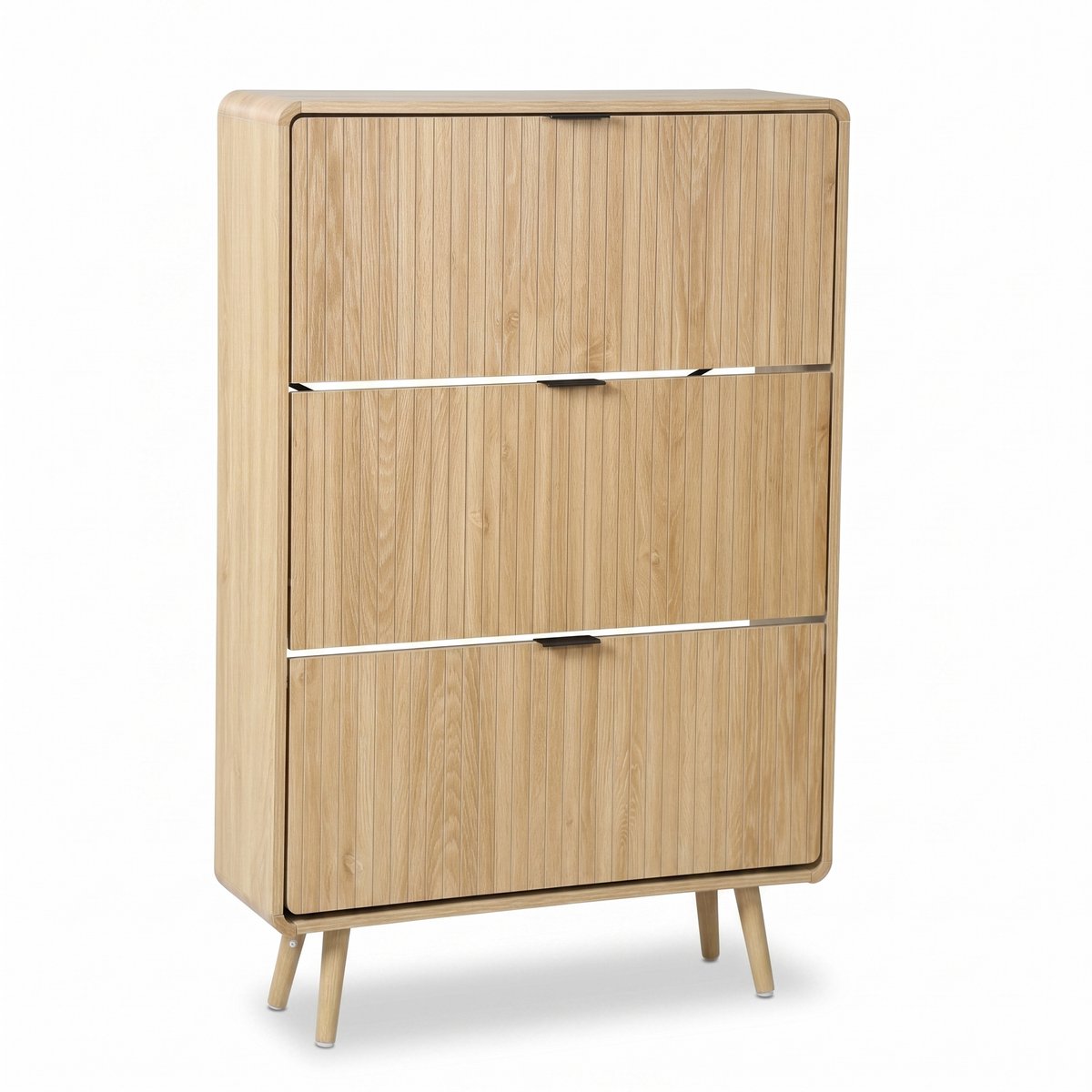SensaHome Japandi Schoenenkast – 3 Klepdeuren met Afgeronde Hoeken – Hal Opbergkast – 78x24x120 cm – Eiken