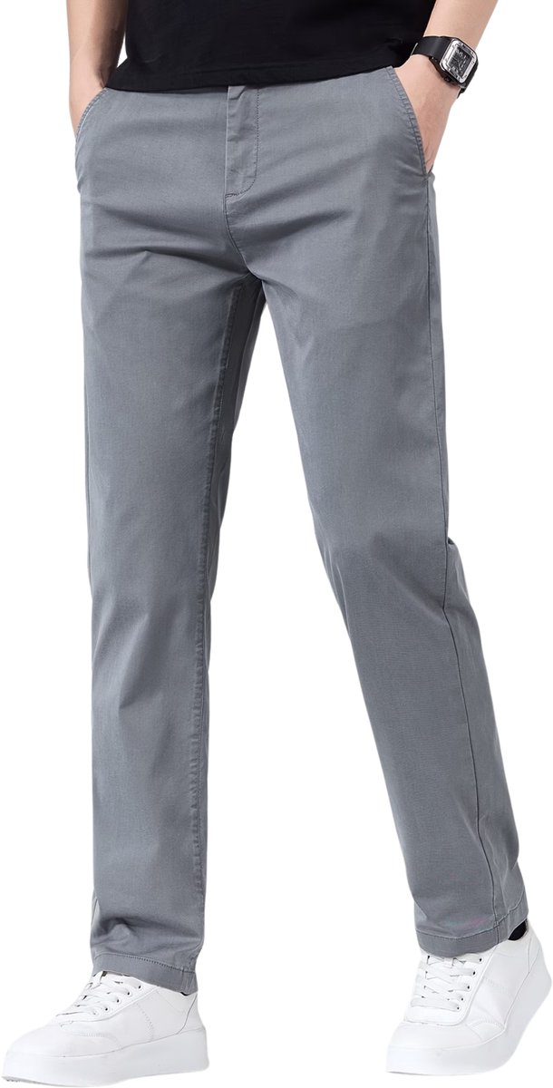 Currero Pantalon Heren Chino Regular Fit Golfbroek Nette Broek Met Elastische Tailleband Volwassenen Lichtgrijs XXXS