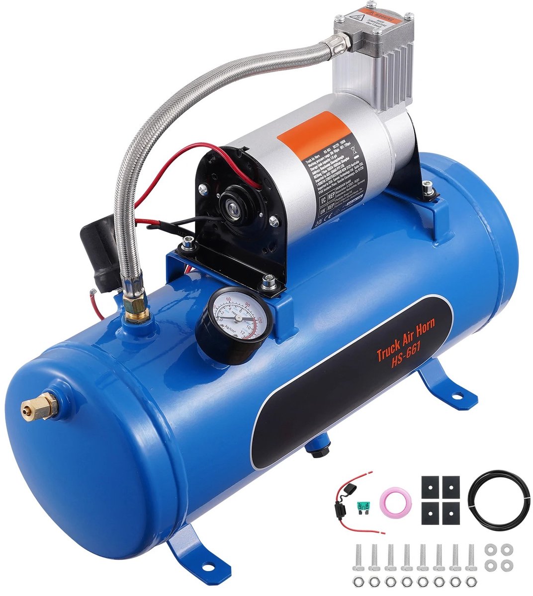 Aafinity | 12V Luchtcompressor met Tank 3/6L – 120PSI Compressorsysteem voor Treintoeter, Banden Opblazen & Auto