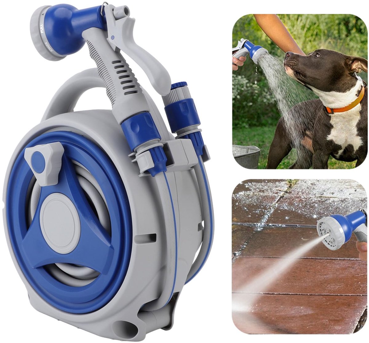 SnelShoppen - Intrekbare Tuinslanghaspel 15m - Draagbare Waterpijpmondstuk met Lock/Slow Return-systeem - Grijs voor Thuisbewatering en Tuinonderhoud