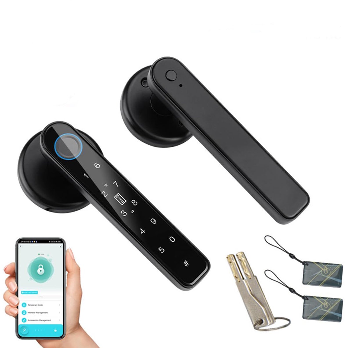 SnelShoppen - Vingerafdrukdeurslot 5-in-1 met Smart APP, Toetsenbord, IC-kaart, Wachtwoord en Back-upsleutel voor Slaapkamer en Kantoor - Veilig en Ha