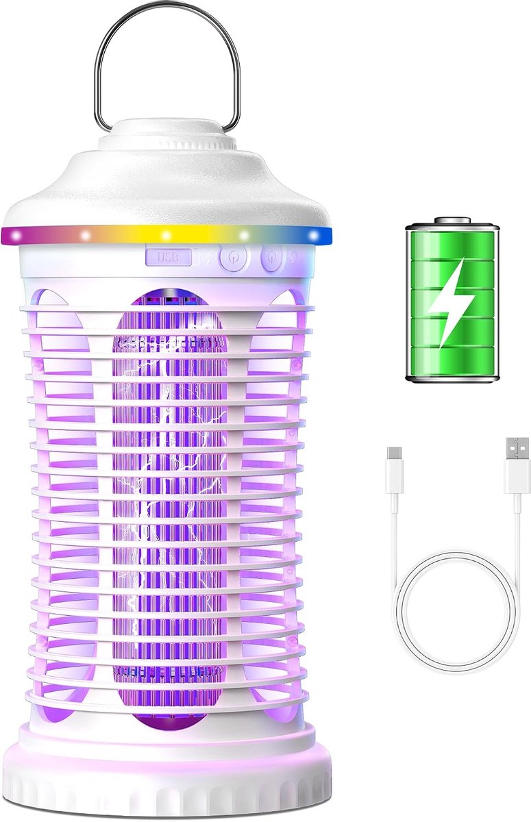 SnelShoppen - Anti-muggenlamp 4000 mAh, Draagbare USB Oplaadbare Insectendoder met 2000 V, Elektrische Vliegenval voor Binnen en Buiten, Perfect voor