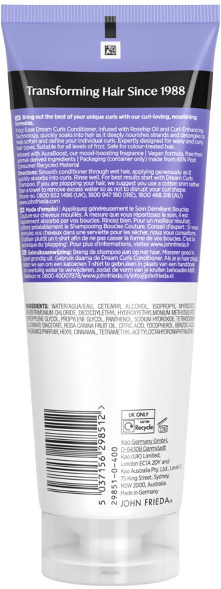 John Frieda Frizz Ease Dream Curls Conditioner - 6 x 250 ml - Voordeelverpakking