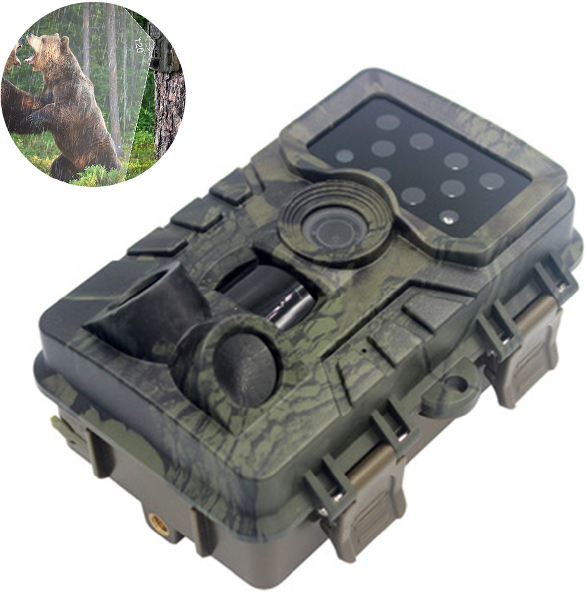 Wildcamera / jachtcamera met groothoeklens en geavanceerde bewegingssensor | Snelle reactietijd, onzichtbare infraroodflits (no-glow) en waterdicht ontwerp