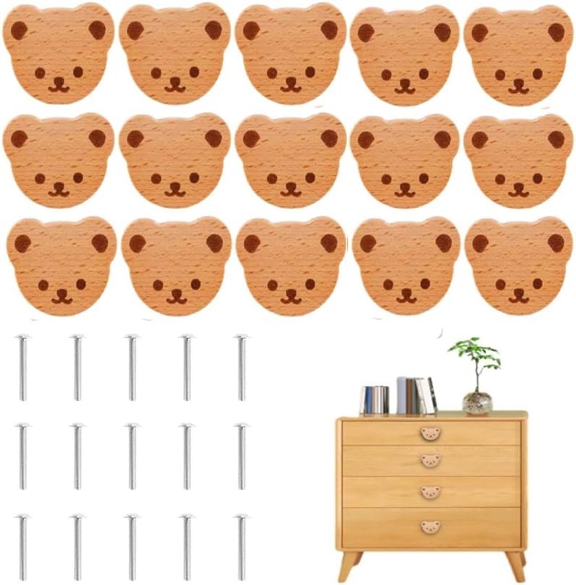 Houten Knopen voor Kinderen, Perfect voor Lades, Kasten en Keukenaccessoires, 23 x 15 cm