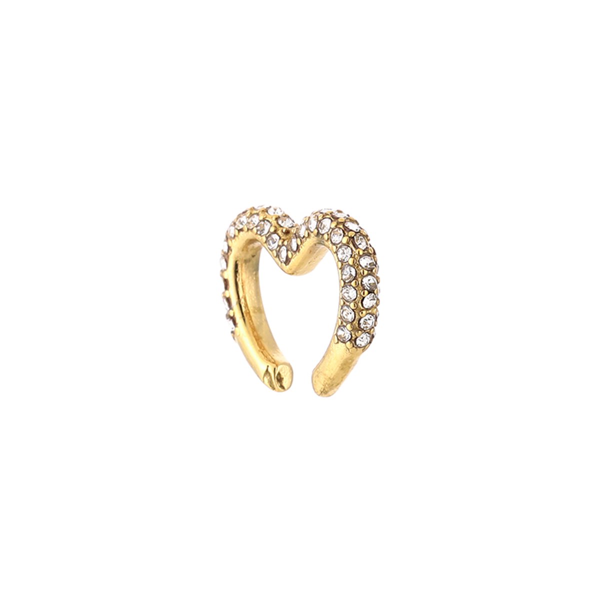 1Stuk Stainless Steel Zirconia Heart Earcuff – Luxe Zirkonia Hartje Earcuff – RVS - Goud