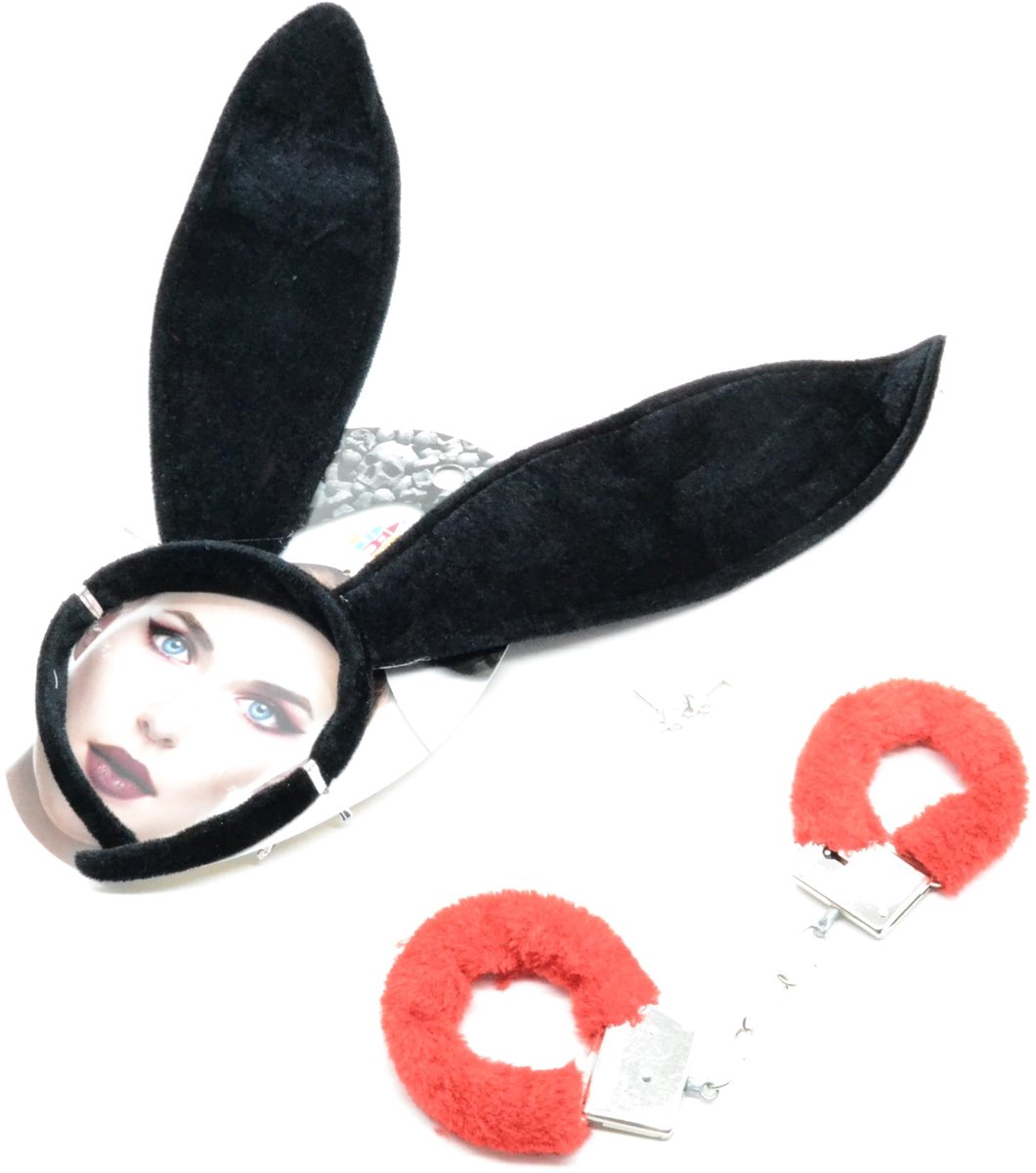 SnelShoppen - BETTER WITH FRIENDS Handboeien Rood 40 cm - Konijn en Haas Oren - Anime Halloween-party Accessoires - Kunststof Masker voor Vrouwen - Po