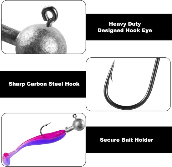 Jigkoppen Set van 50 Stuks met Ronde Haken, Ideaal voor Zacht Aas, Snoek en Zander Vissen (1g, 2g, 3g, 5g, 7g, 10g) — afbeelding 3