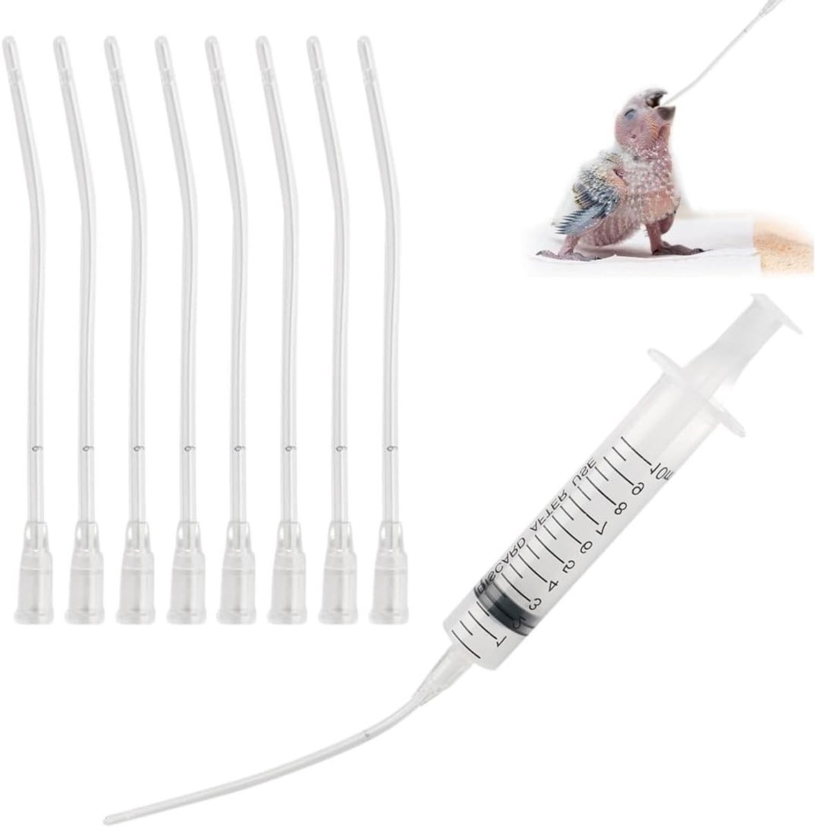 Pack van 10 Voedingsaccessoires voor Kleine Vogels en Papegaaien - Handmatige Voedingshulpmiddelen voor Melk, Water en Geneesmiddelen, Makkelijk Schoon te Maken