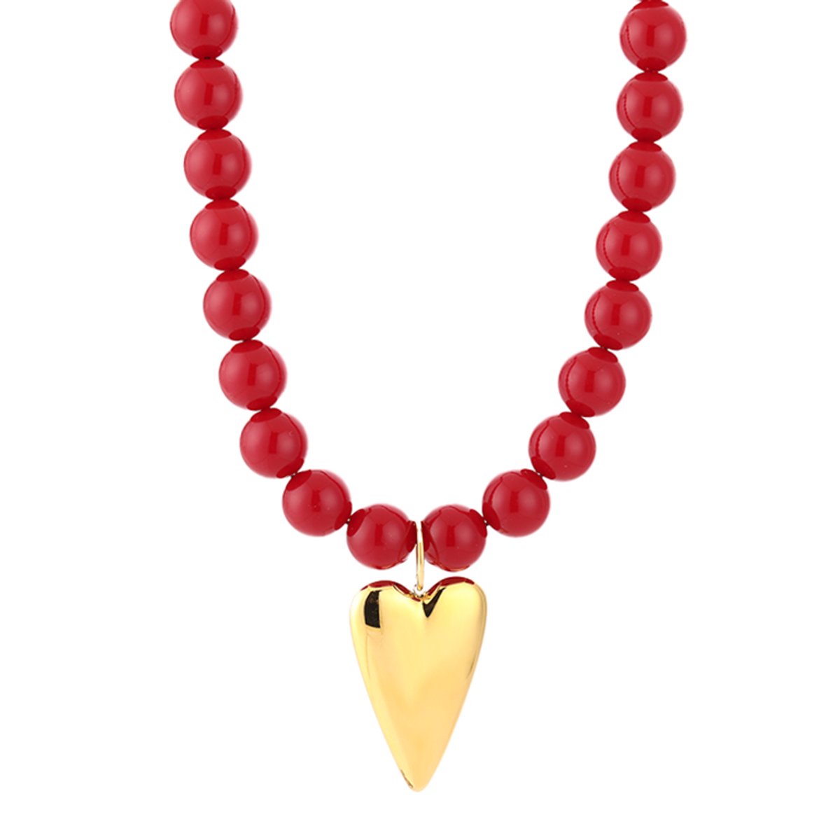 Vrolijke Dames Kralenketting - Matte Kralen met Glanzend Langwerpig Hart Bedel - Bordeaux