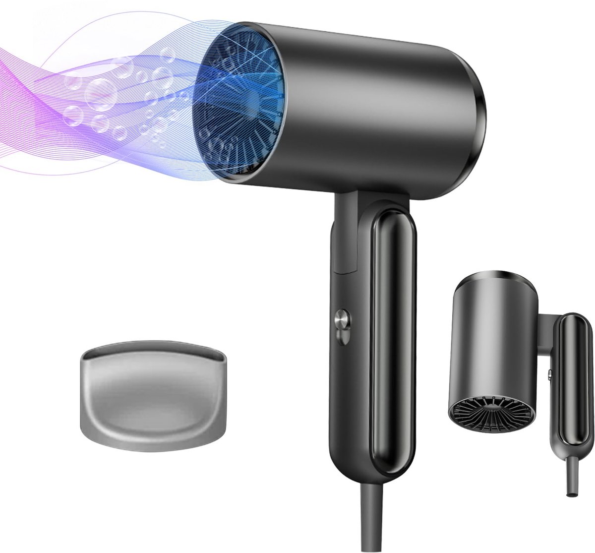 SnelShoppen - Opvouwbare Haardroger 1800 W, Ionische Professionele Haardroger met 3 Temperatuurstanden, Sneldrogend, Oververhittingsbeveiliging, Ideaa